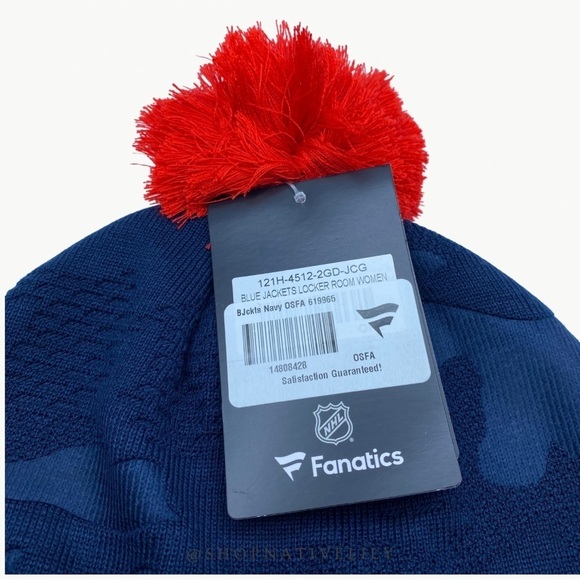 Fanatics Columbus Blue Jackets Women’s NHL Camo Beanie With Pom NWT, Navy - Picture 5 of 6
